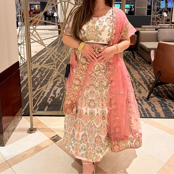 Dresses & Skirts - Off White Embroidered Lehenga Choli with Dupatta